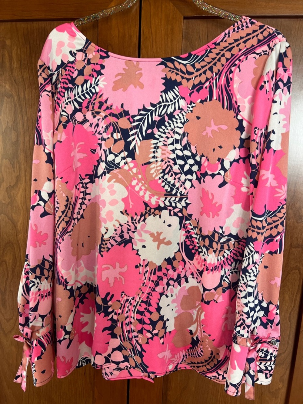 Talbots Pink Navy Floral Long-Sleeve Blouse